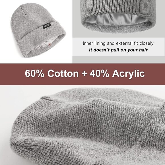 🆕 Women Grey Winter Beanie Hats Unisex Cotton Knitted Cuffed Slouchy Skull Cap - Picture 5 of 8